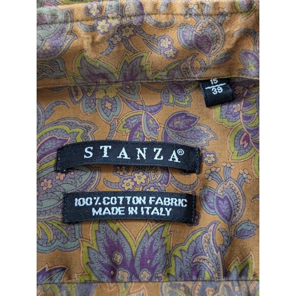 Vintage Stanza Shirt Men’s 15 Brown Paisley Button Up Long Sleeve Italy - Picture 5 of 7
